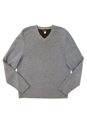 Men's Vintage EXPRESS Wool V-Neck Light Gray/Blue Sweater L